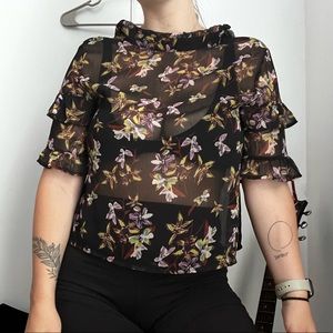 Sheer black with floral blouse